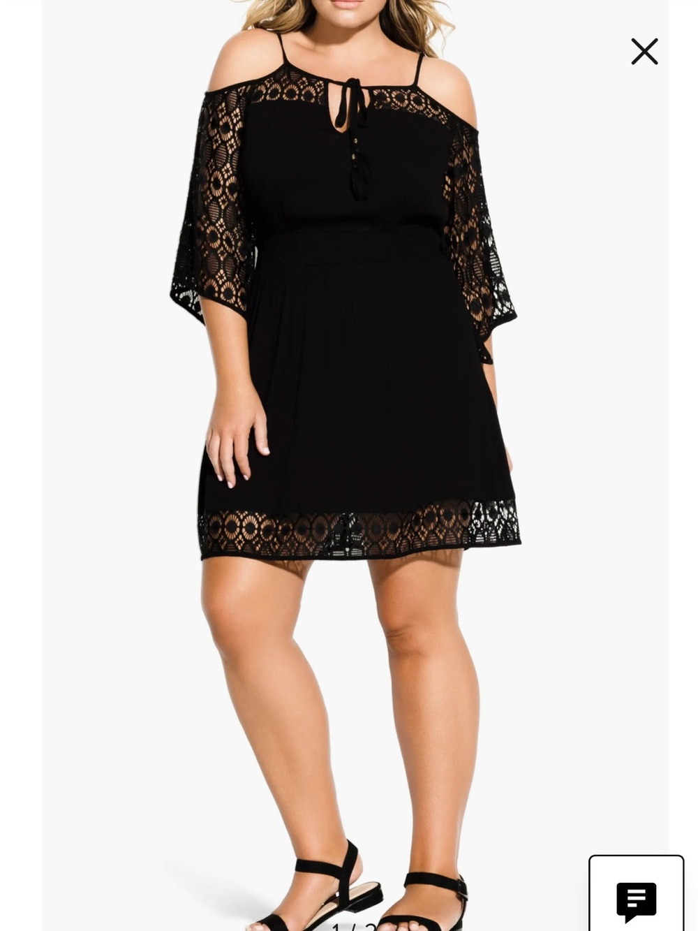 City Chic Black Cold-Shoulder Lace Mini Dress